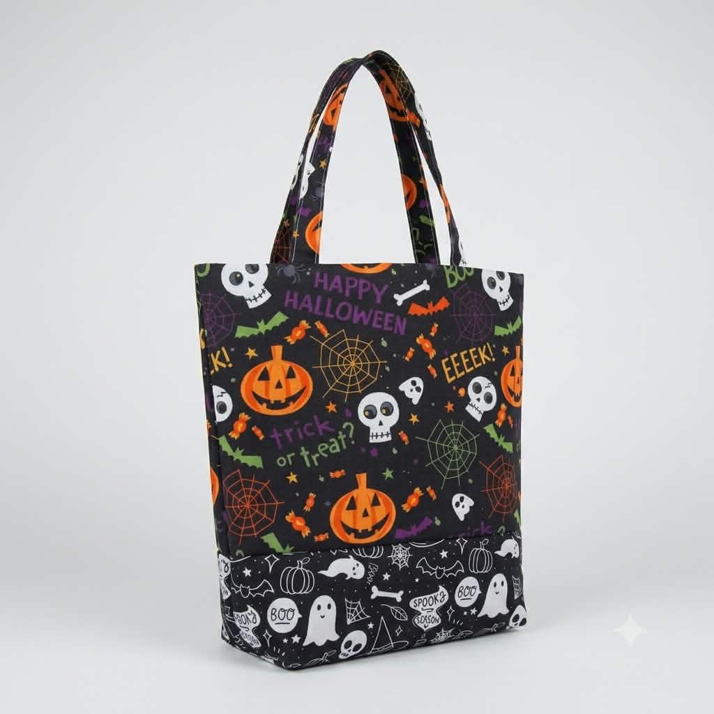 Handmade Mini Halloween Canvas Tote Bag – Reusable Trick-or-Treat & Everyday Goodie Bag
