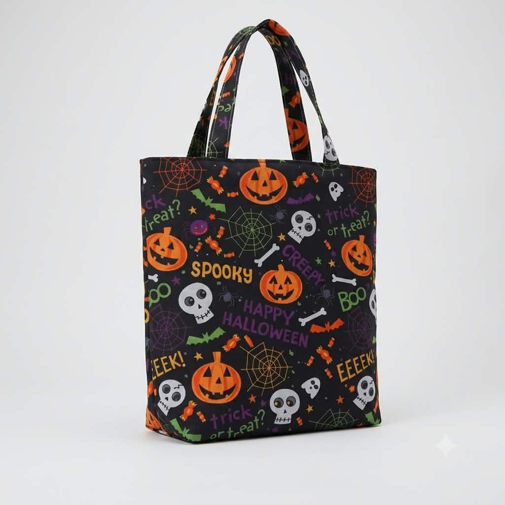 Handmade Mini Halloween Canvas Tote Bag – Reusable Trick-or-Treat & Everyday Goodie Bag