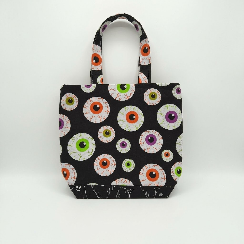 Handmade Mini Halloween Trick-or-Treat Tote Bags – Spooky Jack-o'-Lantern & Creepy Eyeball Prints