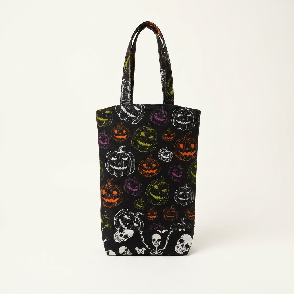 Handmade Mini Halloween Trick-or-Treat Tote Bags – Spooky Jack-o'-Lantern & Creepy Eyeball Prints