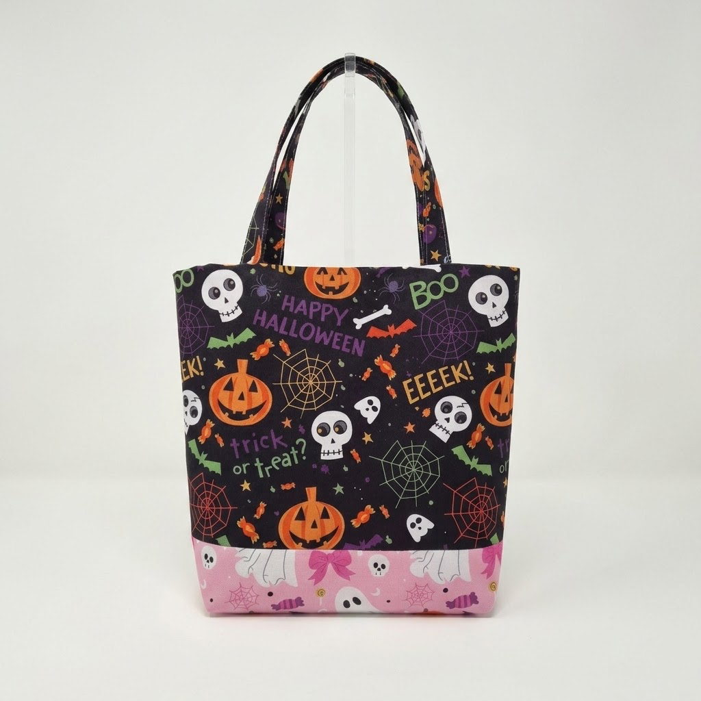 Handmade Mini Halloween Canvas Tote Bag – Reusable Trick-or-Treat & Everyday Goodie Bag