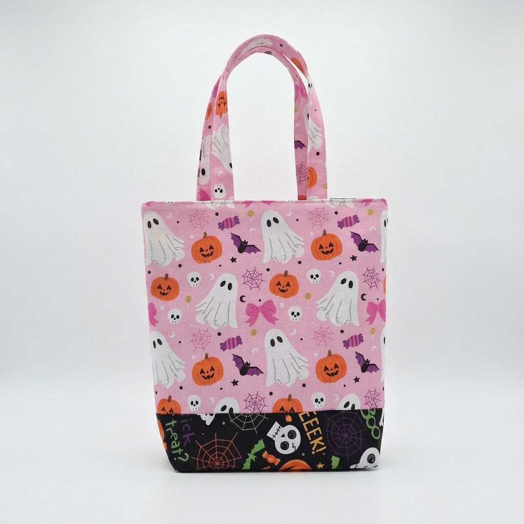 Handmade Mini Halloween Canvas Tote Bag – Reusable Trick-or-Treat & Everyday Goodie Bag