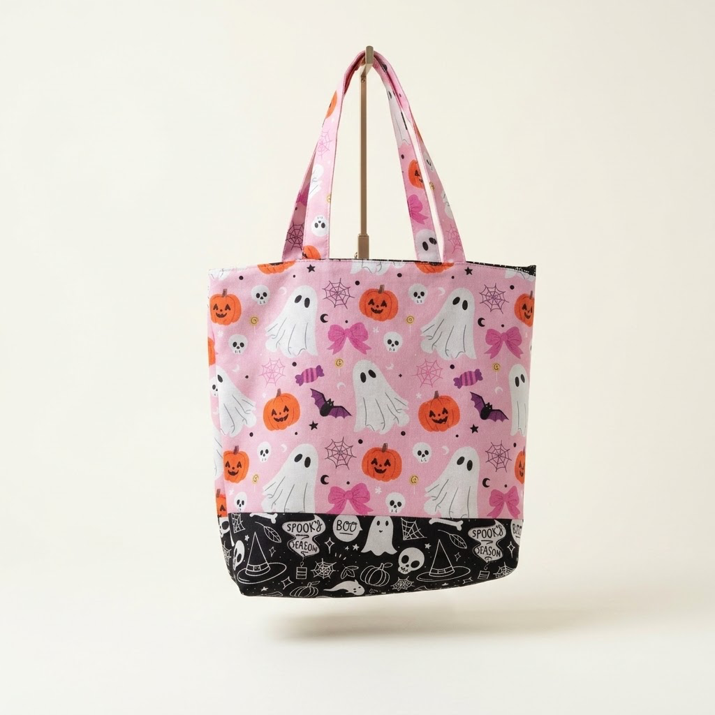 Handmade Mini Halloween Canvas Tote Bag – Reusable Trick-or-Treat & Everyday Goodie Bag