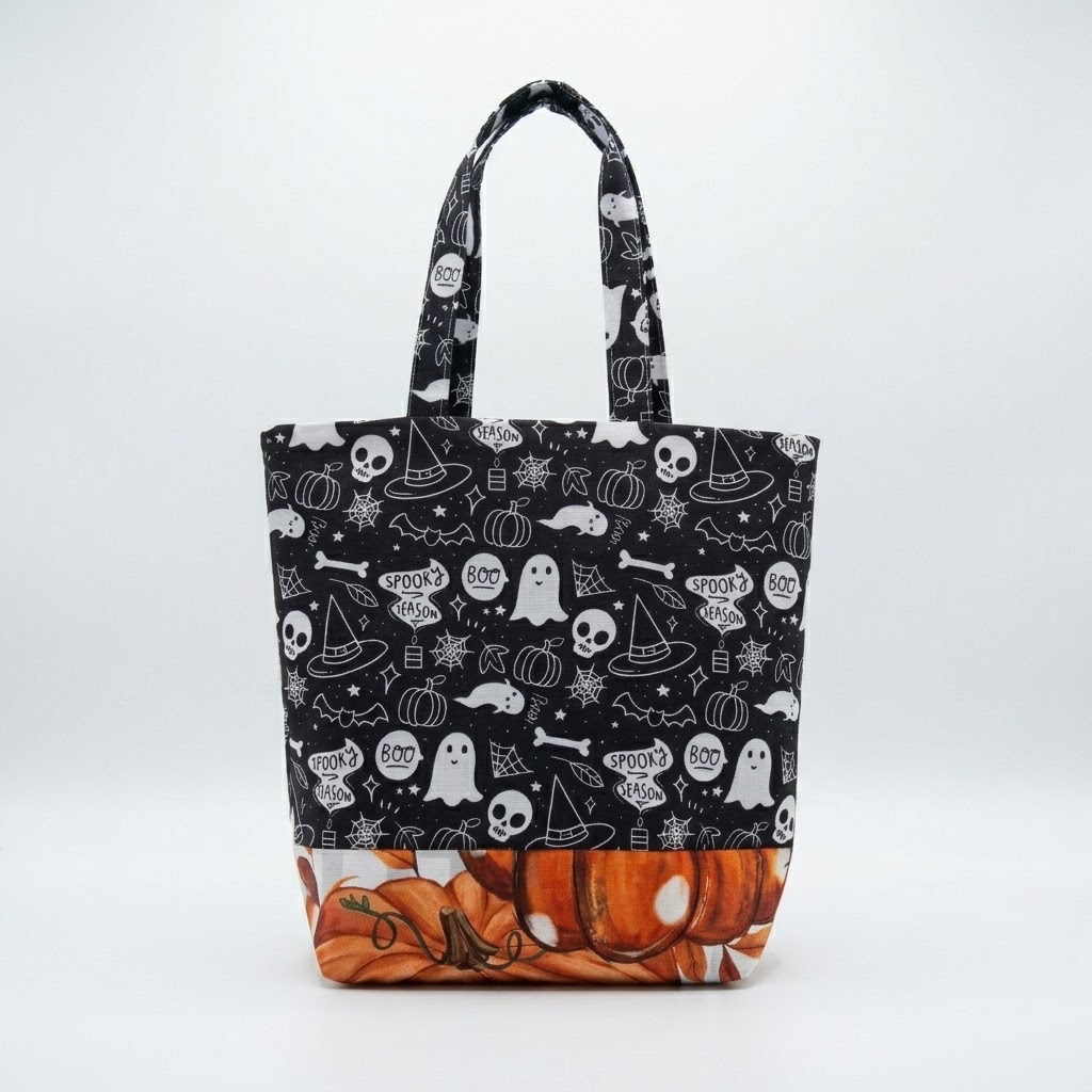 Handmade Mini Halloween Canvas Tote Bag – Reusable Trick-or-Treat & Everyday Goodie Bag