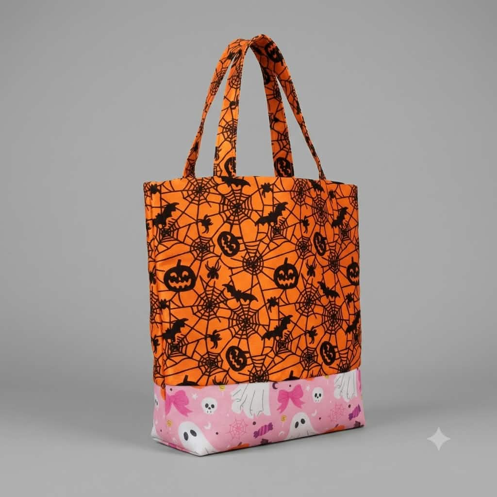 Handmade Mini Halloween Canvas Tote Bag – Reusable Trick-or-Treat & Everyday Goodie Bag